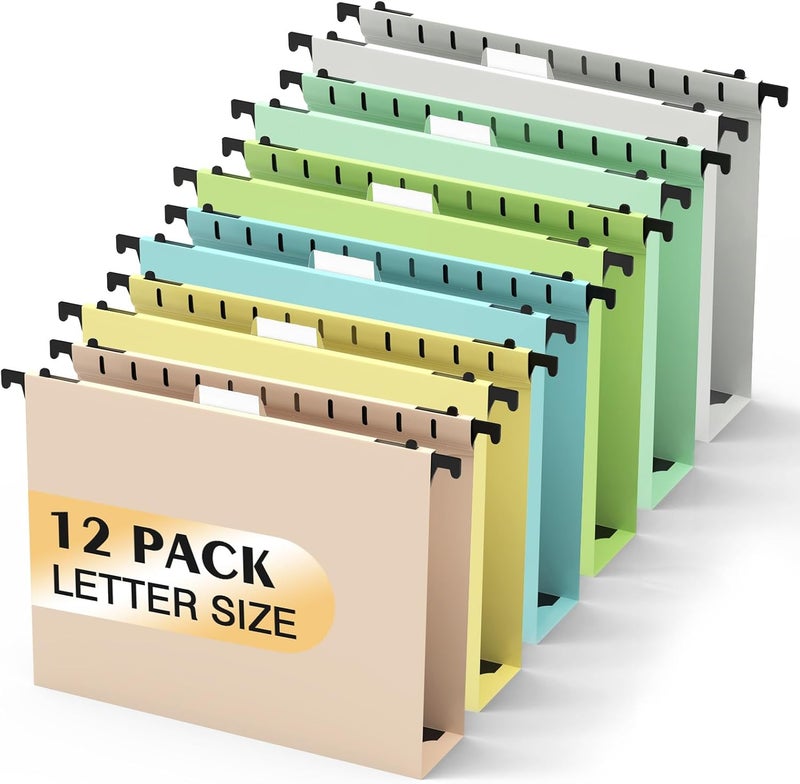 SHUTEX Extra Capacity Plastic Hanging File Folder,12 Pack Reinforced Hang Folders Letter Size,Heavy Duty 2 Inch Expansion,Filing Cabinet Folders,for Bulk Files, Medical Charts, Pastel Colors - Image 1